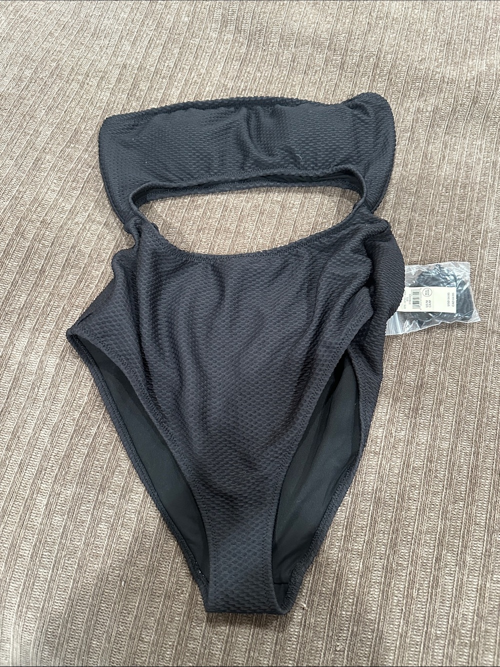 Aerie Black Textured One-Piece Cutout Swimsuit with removable straps